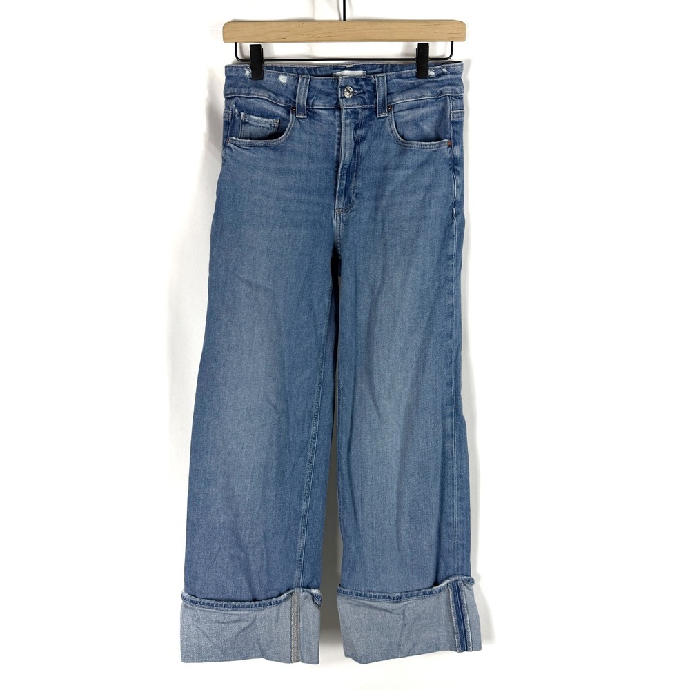 Paige Sasha Ankle Jeans Cuffed Wide Leg Blue High Rise Cropped Denim Womens 27 - Picture 6 of 14